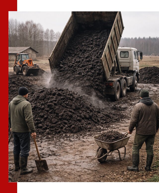 Доставка низинного торфа с разгрузкой и доставкой в Боровичах