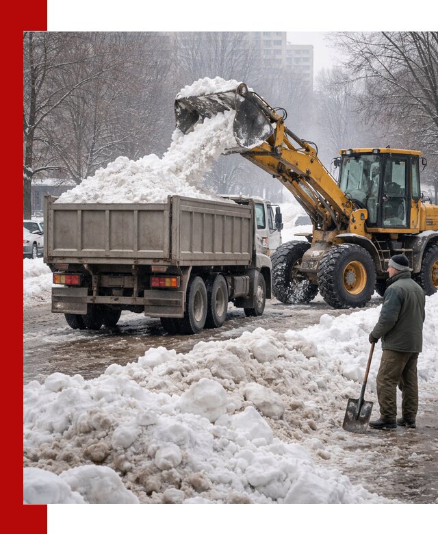 Вывоз снега грузовой техникой в Боровичах оперативно и чисто